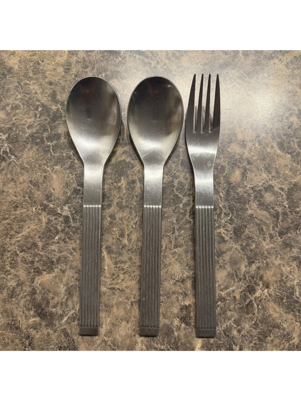 Dansk Thebe Stainless 3 Serving Set Serving Spoon Meat Fork Japan Satin Ribbed